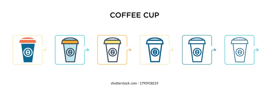 Coffee cup vector icon in 6 different modern styles. Black, two colored coffee cup icons designed in filled, outline, line and stroke style. Vector illustration can be used for web, mobile, ui