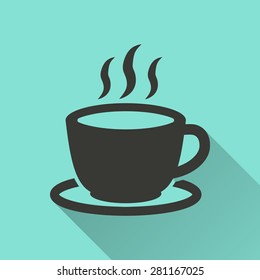 Coffee cup - vector icon in black on a green background.