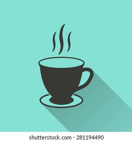 Coffee cup  - vector icon in black on a green background.