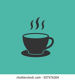 Coffee cup   - vector icon in black on a green background.