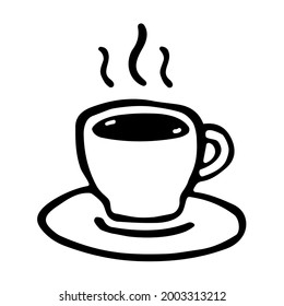 Kaffeetasse, Vektorsymbol im Doodle-Stil. Umarmen Sie warmes Getränk. Melden Sie sich für Coffee Shop und Web-Design. Illustration einzeln auf weißem Hintergrund.