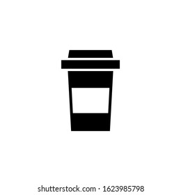 coffee cup vector icon, hot coffee in black flat shape design  on white background