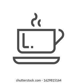 Coffee cup vector icon. Hot beverage with mocha, latte, cappuccino and espresso flavor. That in ceramic container and plate. For drink in break or morning at caffeine, shop and restaurant. 48x48 px. 