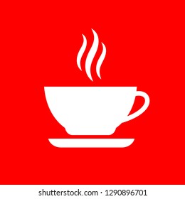 Coffee cup vector icon isolated on red background