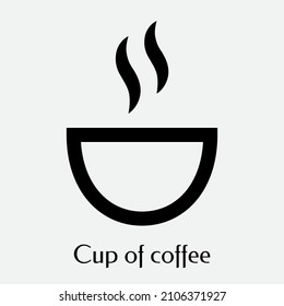 Coffee cup vector icon, isolated, black on the gray background. For cafes, restaurants, menus.