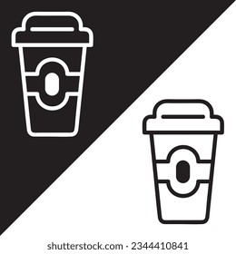 Coffee Cup Vector Icon, Lineal style, isolated on Black and white Background.