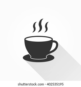 Coffee cup    vector icon with long shadow. Illustration isolated on with background for graphic and web design.  
