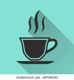 Coffee cup vector icon with long shadow. Illustration isolated for graphic and web design.