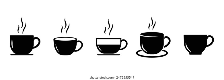 Coffee cup vector icon set. Cups of coffee tea symbol collection. Vector Illustration.