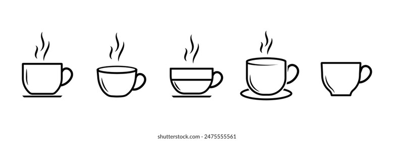 Kaffeetasse Vektorgrafik Icon Set. Tassen Kaffee Tee Symbol Kollektion. Vektorillustration.