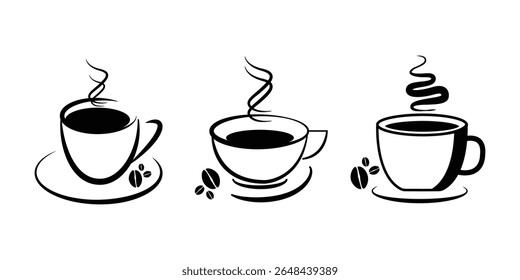Coffee cup vector icon set. Cups of coffee tea symbol collection. Logo vector illustration.