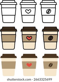 Conjunto de iconos de Vector de taza de café en contorno, color y estilo plano. Conjunto de iconos de vector de taza de café en múltiples estilos: contorno, contorno de color y diseño plano sólido. Perfecto para la marca de cafetería, menú y 