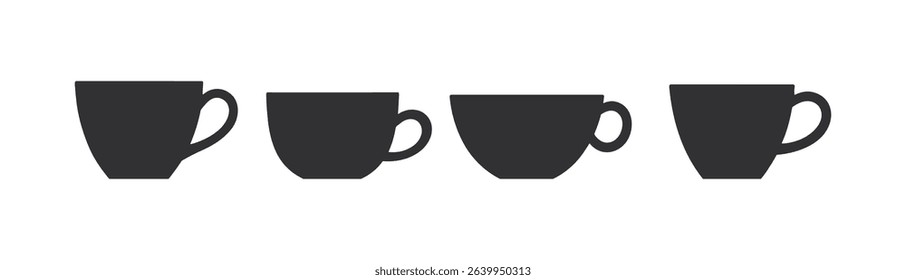 Coffee cup vector icon. Tea mug hot cafe black silhouette espresso icon set, coffee symbol