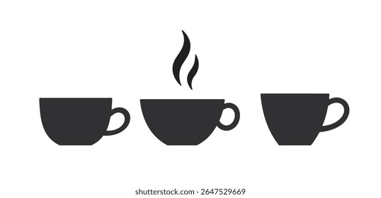 Coffee cup vector icon. Tea mug hot cafe black silhouette espresso icon set, coffee symbol