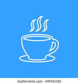 Coffee cup vector icon. White Illustration isolated on blue background for graphic and web design.