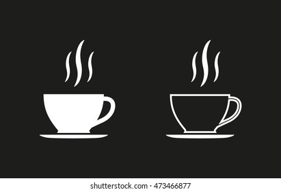 Coffee cup vector icon. White illustration isolated on black background for graphic and web design.