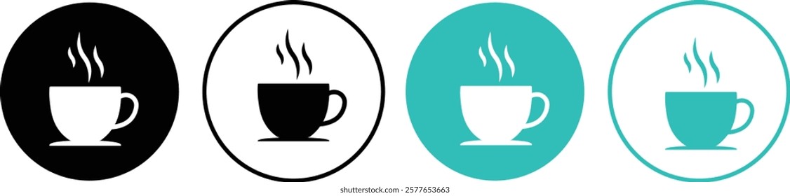 Coffee cup vector icons set. hot coffee or tea cup symbol with steam sign. Paper coffee cup icon