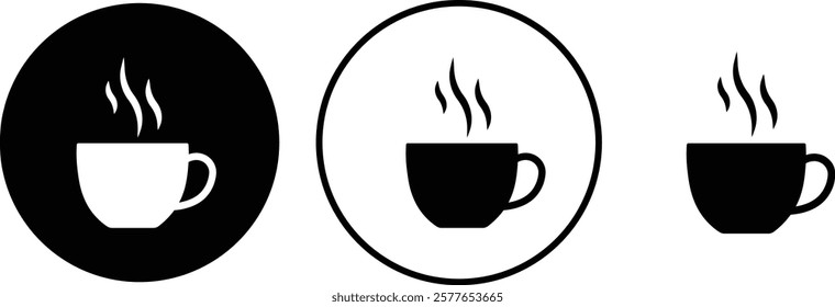 Coffee cup vector icons set. hot coffee or tea cup symbol with steam sign. Paper coffee cup icon