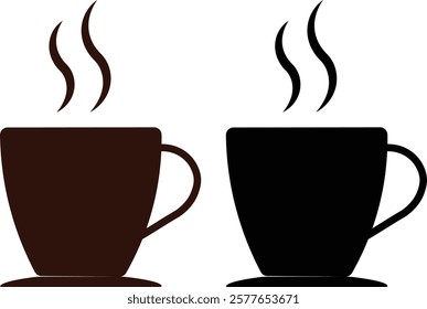 Coffee cup vector icons set. hot coffee or tea cup symbol with steam sign. Paper coffee cup icon