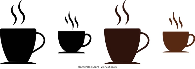 Coffee cup vector icons set. hot coffee or tea cup symbol with steam sign. Paper coffee cup icon