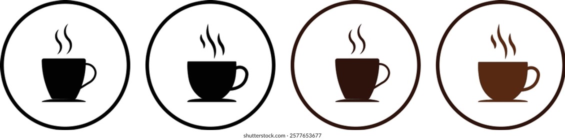 Coffee cup vector icons set. hot coffee or tea cup symbol with steam sign. Paper coffee cup icon