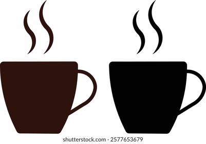 Coffee cup vector icons set. hot coffee or tea cup symbol with steam sign. Paper coffee cup icon