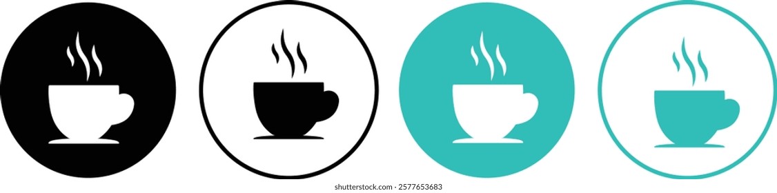 Coffee cup vector icons set. hot coffee or tea cup symbol with steam sign. Paper coffee cup icon