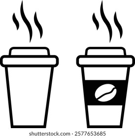 Coffee cup vector icons set. hot coffee or tea cup symbol with steam sign. Paper coffee cup icon