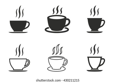 Coffee cup vector icons set. Black illustration isolated on white background for graphic and web design.