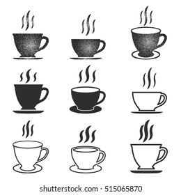 Coffee cup vector icons set. Black illustration isolated on white background for graphic and web design.