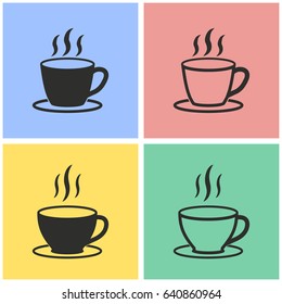 Coffee cup vector icons set. Black illustration isolated for graphic and web design.