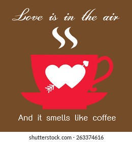 coffee cup Vector illustration with heart and text.