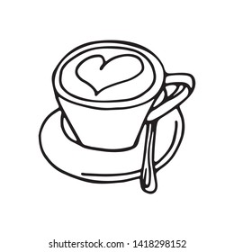 Coffee cup vector illustration. Hot drink concept. Design element for poligraphy, cards, quotes, posters, covers of notebooks, sketchbooks. Sketch line drawing of cup of coffee.Hand-drawn picture.