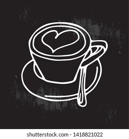 Coffee cup vector illustration. Hot drink concept. Design element for greeting cards, quotes, posters, covers of notebooks, sketchbooks and more. Isolated on black textured background.