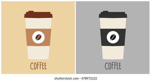 Coffee cup vector illustration. coffee cup icon isolated on pastel background. Plastic coffee cup with hot coffee in flat style. beans logo.