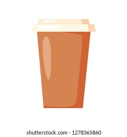Coffee cup vector illustration isolated on white background. Paper, plastic coffee cup with hot coffee in cartoon style