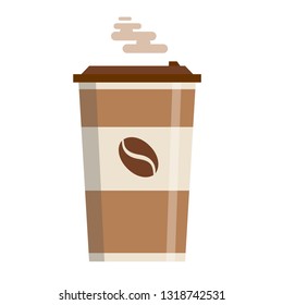 Coffee cup vector illustration isolated on background. Plastic coffee cup with hot coffee in flat style.