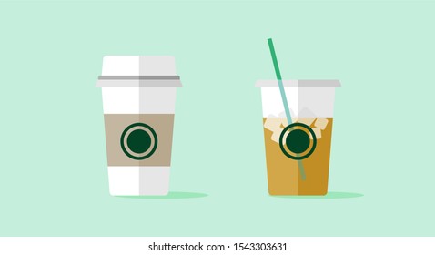 Coffee cup vector illustration isolated on background. Plastic coffee cup in flat style. Disposable coffee cup icon