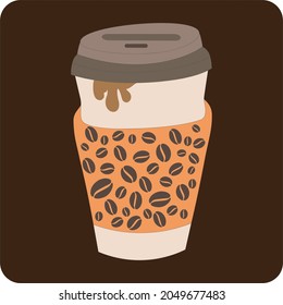 Coffee cup vector illustration isolated on background. Plastic coffee cup with hot coffee in flat style. Disposable coffee cup