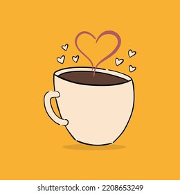 Coffee cup vector illustration isolated orange background