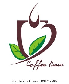 A coffee cup vector illustration with leaves