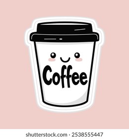 Coffee cup vector illustration. Coffee mug logo. Hot drink take away banner. Cafeteria beverage to go icon. Cafe symbol. Espresso, latte or cappuccino isolated sticker.