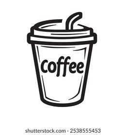 Ilustração do vetor da xícara de café. Logo da caneca de café. Banner de retirada de bebida quente. Ícone da bebida do refeitório para ir. Símbolo de café. Adesivo isolado de expresso, latte ou cappuccino.