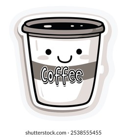 Ilustração do vetor da xícara de café. Logo da caneca de café. Banner de retirada de bebida quente. Ícone da bebida do refeitório para ir. Símbolo de café. Adesivo isolado de expresso, latte ou cappuccino.