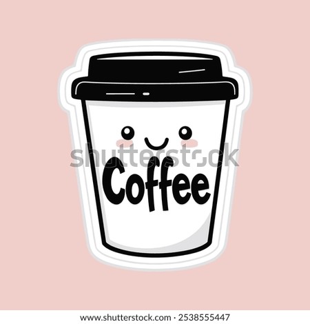 Coffee cup vector illustration. Coffee mug logo. Hot drink take away banner. Cafeteria beverage to go icon. Cafe symbol. Espresso, latte or cappuccino isolated sticker.