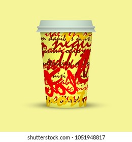 Coffee cup vector illustration. Paper coffee cup icon isolated on background. Plastic coffee cup with creative text