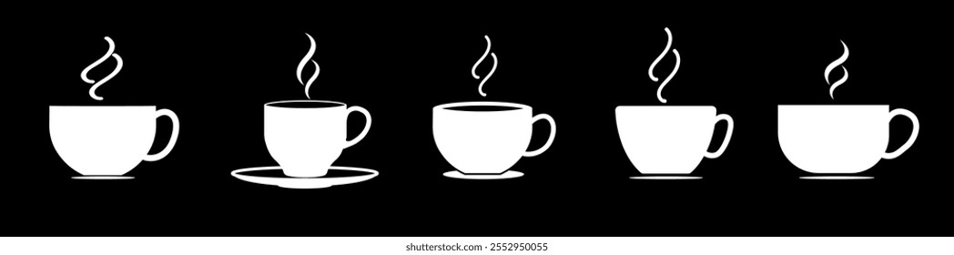 Coffee cup Vector Illustration, Tea cup icon set. Cups of coffee and tea symbol collection. cup a coffee icon, Hot coffee cup icon isolated, Tea mug with steam. tea pot clipart isolated.