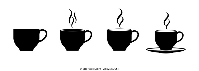 Coffee cup Vector Illustration, Tea cup icon set. Cups of coffee and tea symbol collection. cup a coffee icon, Hot coffee cup icon isolated, Tea mug with steam. tea pot clipart isolated.