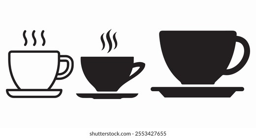 Coffee cup Vector Illustration, Tea cup icon set. Cups of coffee and tea symbol collection. cup a coffee icon, Hot coffee cup icon isolated, Tea mug with steam. tea pot clipart isolated.
