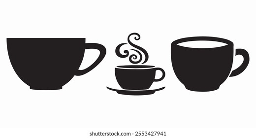 Coffee cup Vector Illustration, Tea cup icon set. Cups of coffee and tea symbol collection. cup a coffee icon, Hot coffee cup icon isolated, Tea mug with steam. tea pot clipart isolated.
